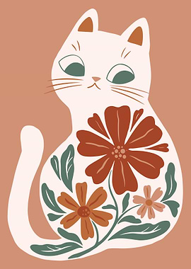 Floral Cat Illustration
