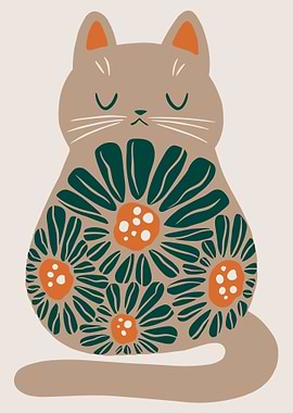 Floral Cat Illustration