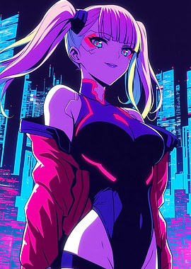 Cyberpunk Girl in Neon Cityscape