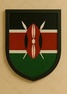 Kenyan Flag Shield with Black Frame - Marble look
