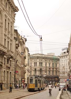 Milan street with tram and buildings