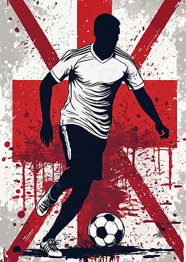 English Football Player with Grunge Flag