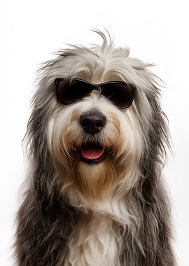 Cool Polish Lowland Sheepdog with Sunglasses Portrait