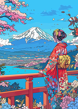 Japanese Kimono View of Mount Fuji