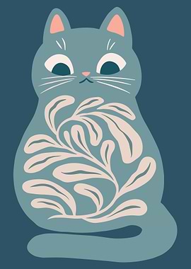 Stylized Cat with Floral Design