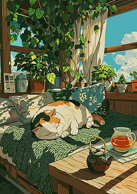 Cozy Cat Nap in Sunlit Room