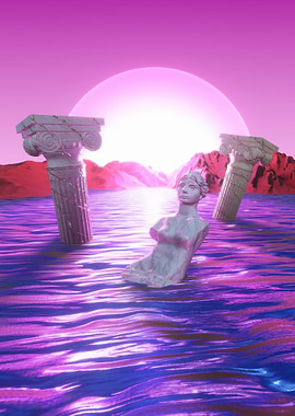Venus de Milo in vaporwave sunset
