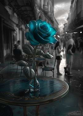 Teal Rose in Black and White City