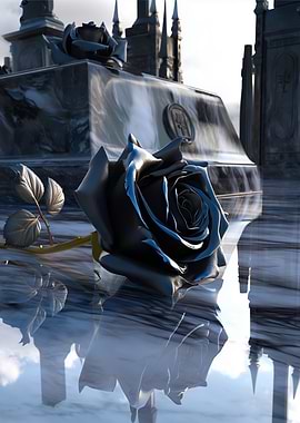 Black Rose on Marble Tombstone