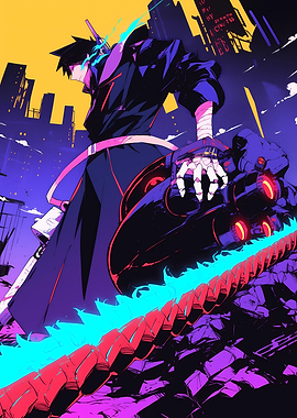 Cyberpunk Warrior with Glowing Blade