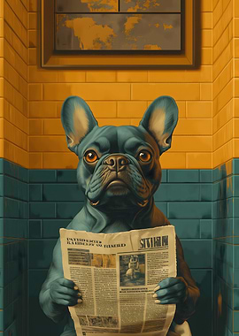 Dog Reading Newspaper in Bathroom Funny
