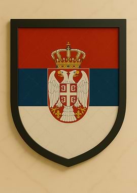 Serbian Flag Shield Framed - Marble look