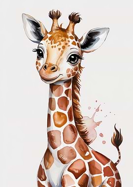 Cute Giraffe Watercolor Illustration