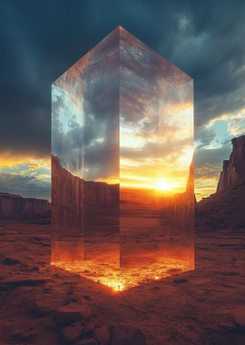 Monolith in Desert at Sunset