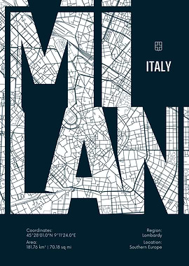 Milan Italy Map Typography Art