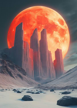Blood Moon Over Snowy Landscape