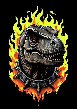 Tyrannosaurus Rex with Flames and Collar