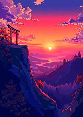 Torii Gate Sunset Landscape