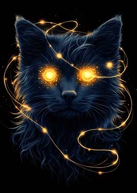 Mystical Black Cat with Glowing Eyes