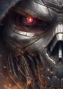 Cybernetic Skull with Red Eye