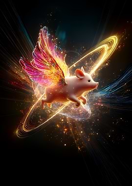 Flying Pig with Colorful Wings