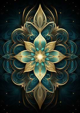 Teal and Gold Floral Mandala