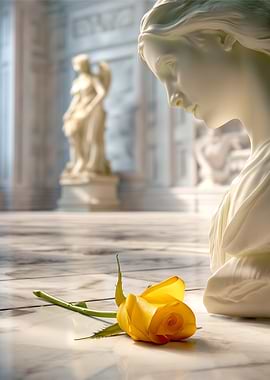 Yellow Rose and Marble Statue