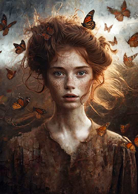 Redhead Girl with Butterflies
