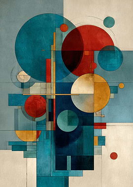 Abstract Geometric Composition with Circles | Mid-Century Modern Wall Decor
