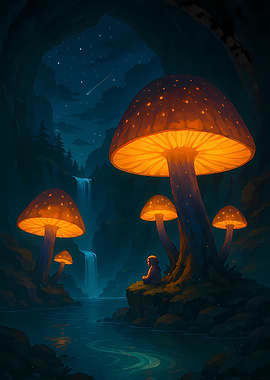 Enchanted Mushroom Forest at Night