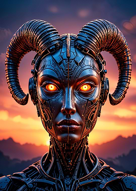Cybernetic Demon Woman Portrait