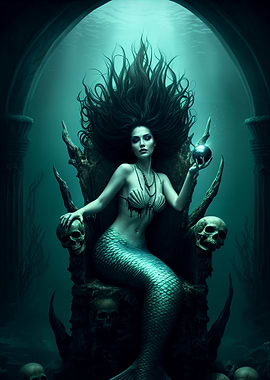 Mermaid Queen on Skull Throne