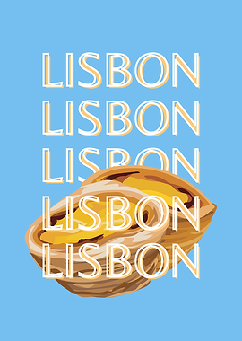 Lisbon Pastry Art Blue Illustration