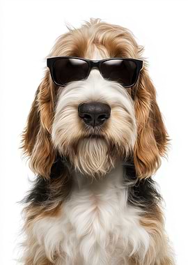 Cool Grand Basset Griffon Vendéen Dog with Sunglasses Portrait