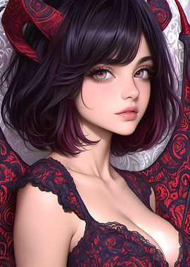 Demon Girl with Red Horns Gaming