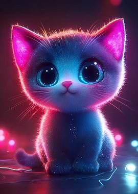 Neon Glowing Kitten Portrait
