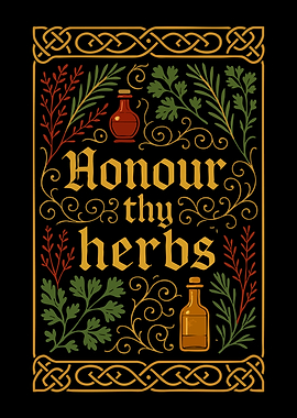 'Honour Thy Herbs' Funny Medieval Kitchen Text Poster Art Graphic Illustration