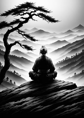 Monochrome Meditation Mountain Landscape
