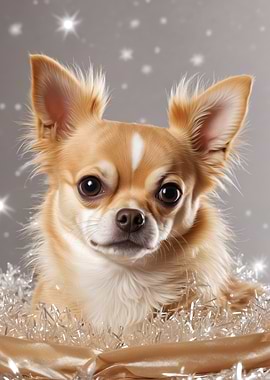Chihuahua Portrait with Silver Tinsel