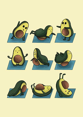 Avocado Yoga Poses Cartoon Illustration