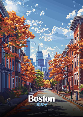Boston USA Autumn Street Scene