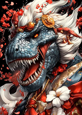 Japanese Dinosaur with Cherry Blossoms