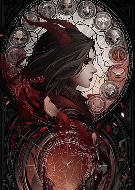 Demon Woman Stained Glass Portrait