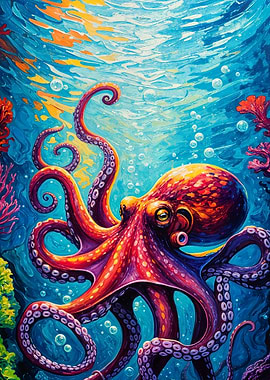 Colorful Octopus in Ocean Painting