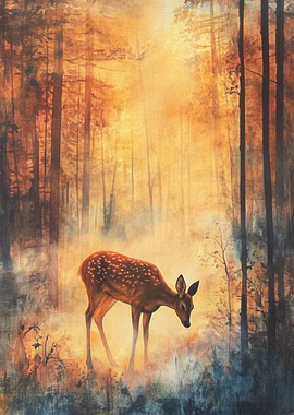 Fawn in Forest Painting