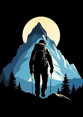 Mountain Hiker Silhouette