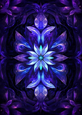 Abstract Floral Mandala in Blue and Purple