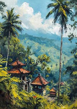 Tropical Landscape with Temples Painting