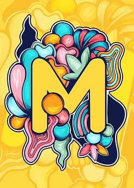 Letter M with Abstract Colorful Design