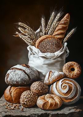 Still Life with Bread and Wheat